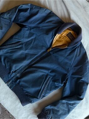 RARE VINTAGE EDDIE BAUER GOOSE DOWN BLUE ZIP JACKET WOOL LINED POCKETS MENS